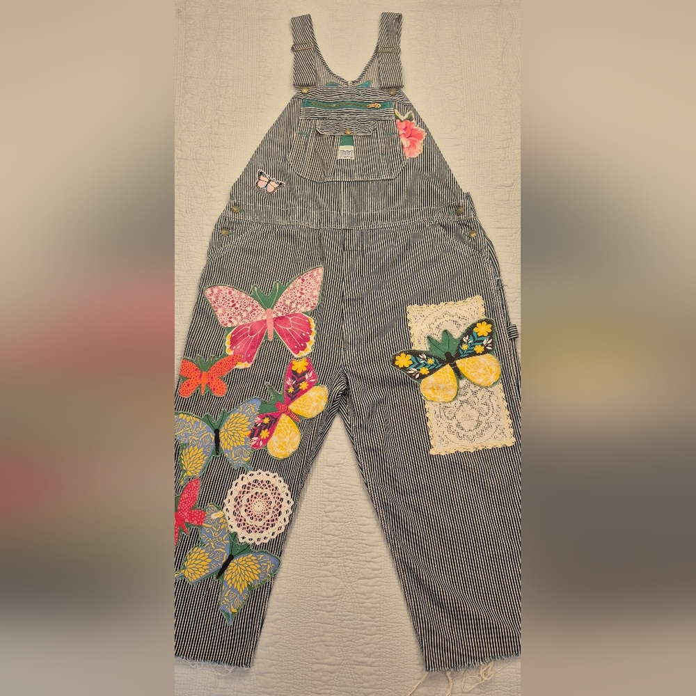 Liberty Striped Overalls with Butterflies